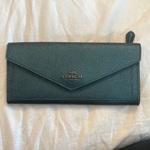 Coach Wallet, Deep Textured Teal with sheen. Gunmetal hardware. Excellent shape